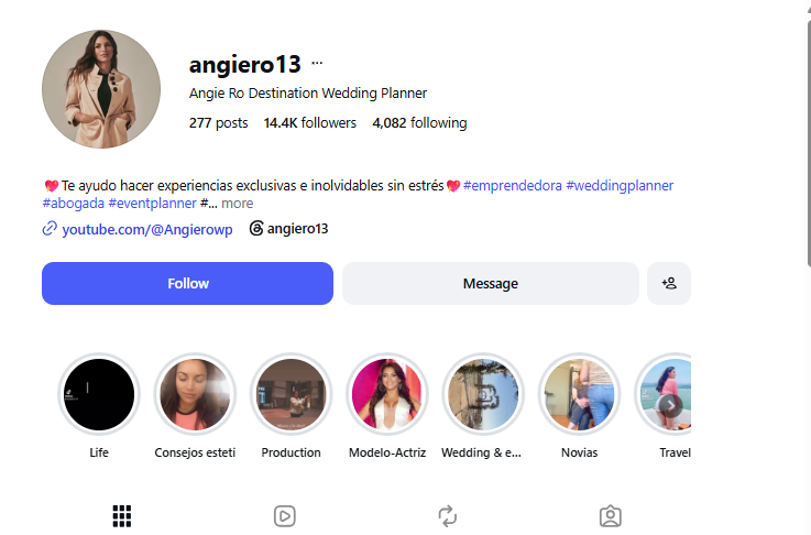 Angie Ro profile at 14.4 thousand followers
