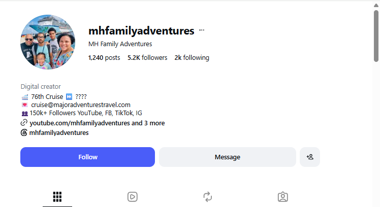 MH Family Adventures profile at 5.2 thousand followers