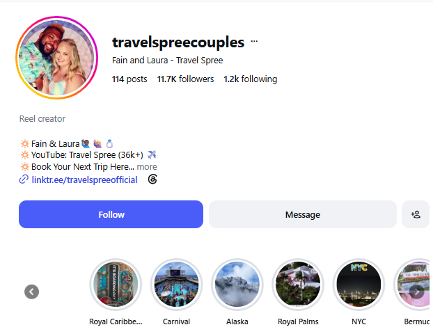 Travel Spree Instagram profile at 11.7 thousand followers